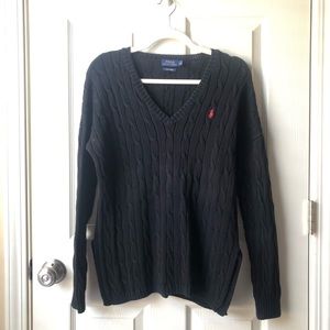 Polo Ralph Lauren Black Cable Knot V neck Sweater